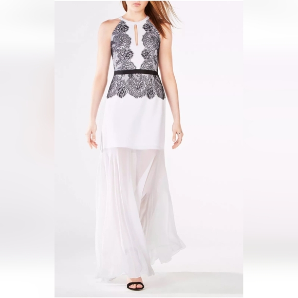 BCBG MaxAzaria Gerogianna Lace Maxi Dress Black & White Size 6 - Picture 2 of 12
